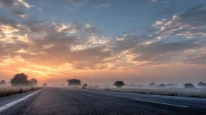 Pusta droga o poranku skąpana w miękkim świetle, symbol spokojnej zmiany i bycia w procesie